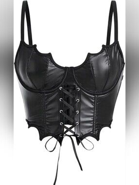 XL Bat Wing Faux Leather Corset Gothic Crop Top